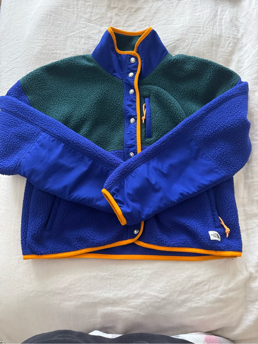 Colorblock Fleece Northface Jacket in Blue & Green with Contrast Trim